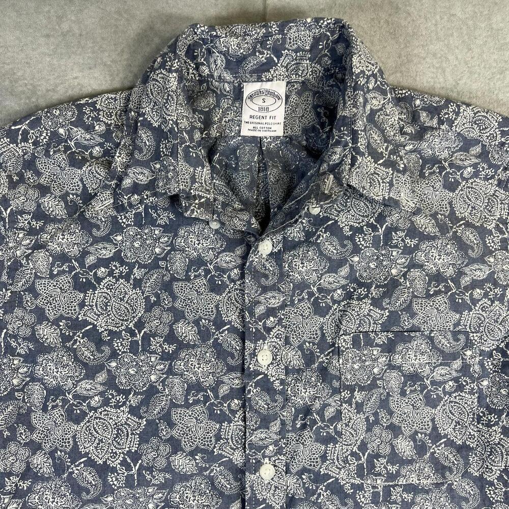 Brooks Brothers Regent Shirt Mens Small Blue Floral Paisley Short Sleeve Button - Picture 1 of 6